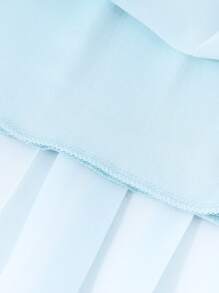 Girls' Solid Color Collar Puff Sleeve Cinched Waist Elegant Dress, Summer - Blue - View 6