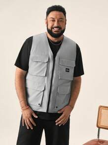 EASEVO Chaleco de montañismo tejido para hombre de talla grande, chaleco sin mangas de frente abierto adecuado para escalada y actividades al aire libre, chaleco de carga de moda sencilla de talla grande para salir, para otoño e invierno - Gris - Ver 5