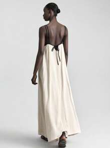 Ontre Damen Leinen Exklusivkleid für alle Jahreszeiten, lässiges Pendelkleid mit Träger und Rückenausschnitt, schwarzes Trägerkleid