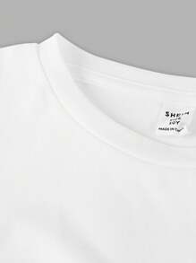 SHEIN 青少年女孩炫酷运动纯色短袖T恤和直筒运动裤套装 - 藏蓝色 - 查看 3