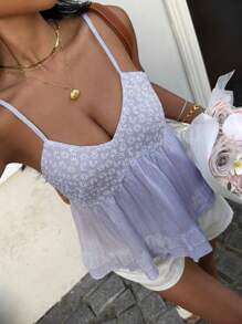 Sunnyshic Áo ba lỗ thêu ôm sát lấy cảm hứng từ kỳ nghỉ ngọt ngào màu trắng, mùa hè - Màu tím hoa cà - Xem 3