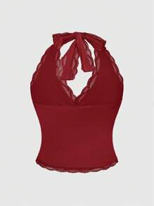 ROMWE Grunge Punk 大码女式 Y2K 蕾丝褶饰露背衬衫