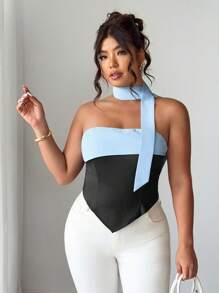 Elenzga Halloween Plus Size Women Colorblock Bandeau, Casual Ladies Top, Spring/Summer - Multicolor - View 6