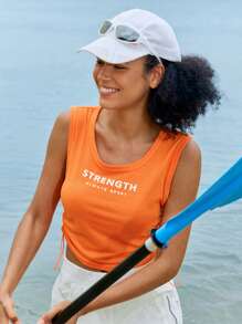 In My Nature Tricou sport casual pentru femei cu imprimeu de litere și camisol cu șnur de strângere