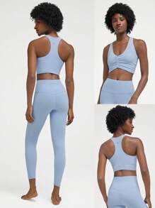 GLOWMODE FeatherFit™ Ruched Racerback Sports Bra  Spring Summer - Baby Blue - View 10