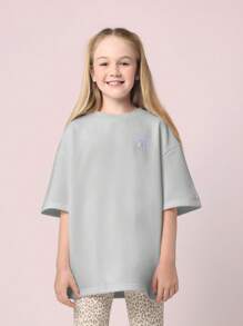SUMWON Bow Design Oversized T Shirt Kawaii Casual Comfort Japanese Style Weekend Spring Summer Wear Adorable - Grey - View 2