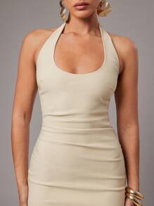 Silquee 女式纯白色露背吊带连衣裙，春夏 - 白色 - 查看 5