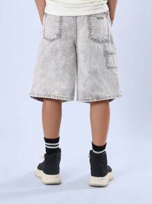 SUMWON Pantaloncini di jeans con gamba larga sotto il ginocchio, stile cargo in lavaggio pietra vintage, comodi e ampi, casual e estivi, stile vintage da skater degli anni 90 - Grigio - Visualizzare 2