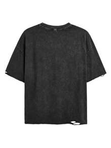 EASEVO T-shirt vintage ample en coton tricoté uni, décontracté et déchiré, à manches courtes, pour les sorties, l'été, le style emo, en grandes tailles pour hommes - Noir - Voir 2