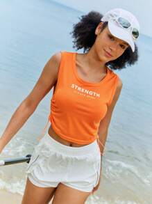 In My Nature Tricou sport casual pentru femei cu imprimeu de litere și camisol cu șnur de strângere