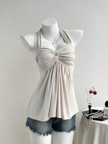 Comfortcana Áo hở lưng màu mơ cho nữ - Màu be - Xem 3