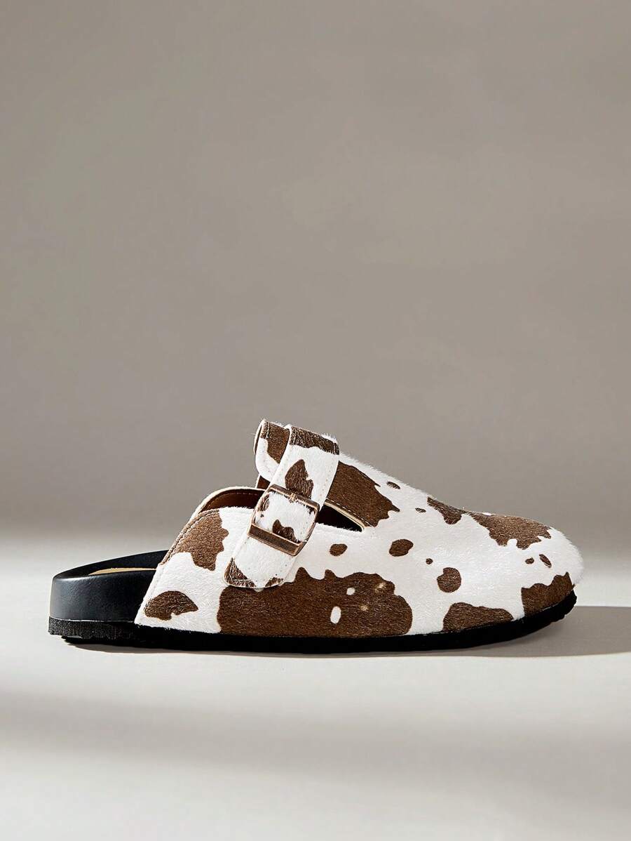 Solecia Giày lười đế bằng in họa tiết bò thời trang giản dị dành cho nữ - màu nâu - Xem 1