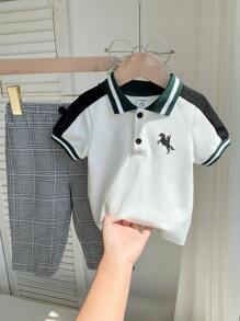 TaviRue 2 件套男婴可爱都市校园休闲短袖 Polo 衫和松紧腰格子裤套装，适合生日派对、晚会、表演、婚礼、迎婴派对、洗礼、1 岁生日