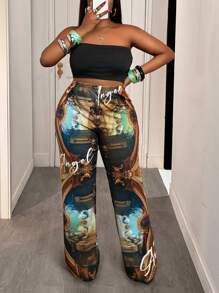 Slaydiva 2025New Arrivals Music Festival Vacation Resort Women's Full-Length Floral Print Pattern Resort Wide Leg Pants Printed Palazzo Pants Women Printed Wide Leg Pants Renaissance Print Pants Y2k Palazzo Pants Y2k Print Pants Birthday Outfits For Women - Multicolor - View 5