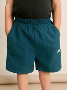 Boys Casual Everyday Versatile Comfortable Letter Print Loose Woven Shorts, Suitable For Commute, School, Casual, Travel, Sports, Spring/Summer/Fall/Winter