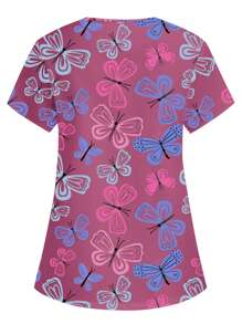 PopScrub Top de uniforme de scrub con diseño de mariposa colorida y lindo - Multicolor - Ver 2