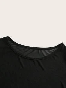 SHEIN BASICS 2件套休闲纯色针织透视宽松上衣和修身短款抹胸上衣套装