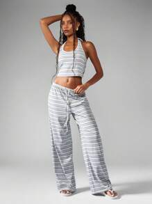 MISSGUIDED 条纹吊带短款上衣和阔腿裤家居服休闲海滩度假夏季两件套休闲服 - 彩色 - 查看 4