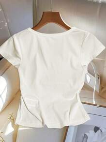 GlowEve Women's Summer Button Design Sweetheart Neck Cap Sleeve T-Shirt