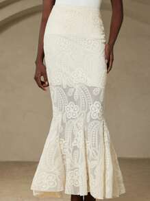 Aveloria Rosie 优雅时尚的法式设计女士腰裙，精致的 3D 刺绣细节，别致百搭 - 米色 - 查看 6