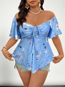 SHEIN VCAY Plus 露肩前抽绳 T 恤