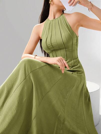 Heiryn Women's Solid Color Knotted Sleeveless Dress, Elegant For Summer  National Day   Modest Dresses For Women  Korean Style   Homecoming Dress  Wedding Guest Dress Elegant