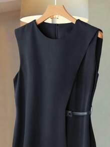 Franclia Premium Elegant French Style High Collar Sleeveless Slim Fit Office Lady Long Dress, Plus Size