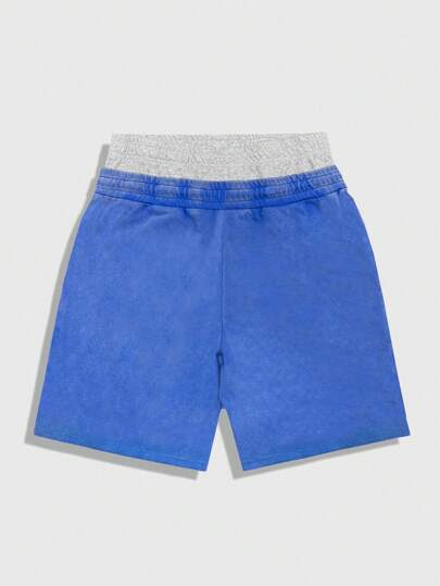 Prep Shorts casuales para hombre con estampado de letras, cintura con cordón y bolsillo