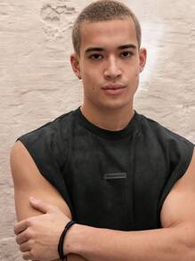 SWAVVY Men's Knitted Fashionable Casual Daily Loose Sleeveless Cropped Tank Top, For Fall - Black - View 3