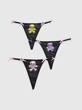 Set de 3 tanga con diseño de calavera y detalles metálicos
