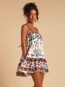 Travachic Robe courte à bretelles imprimées tissées pour femmes, tenues d'été pour femmes, vêtements de plage, printemps et été, Pâques, tenues de vacances, tenues de plage pour femmes, vacances de printemps, tenues de vacances pour femmes, tenue de concert pour femmes, BOHO, bohème, festival de musique, vêtements de vacances tropicales pour femmes, romantique - Multicolore - Voir 4