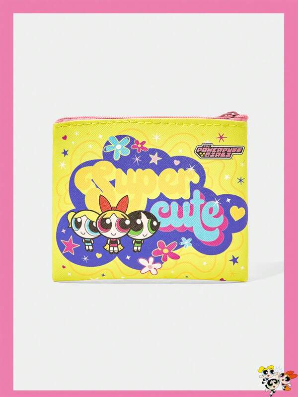 THE POWERPUFF GIRLS X SHEIN 1pc Women Blossom, Bubbles, Buttercup Pattern Casual Creative Artistic Style Colorblock Card Holder/Wallet, Multifunctional Coin Purse, Yellow