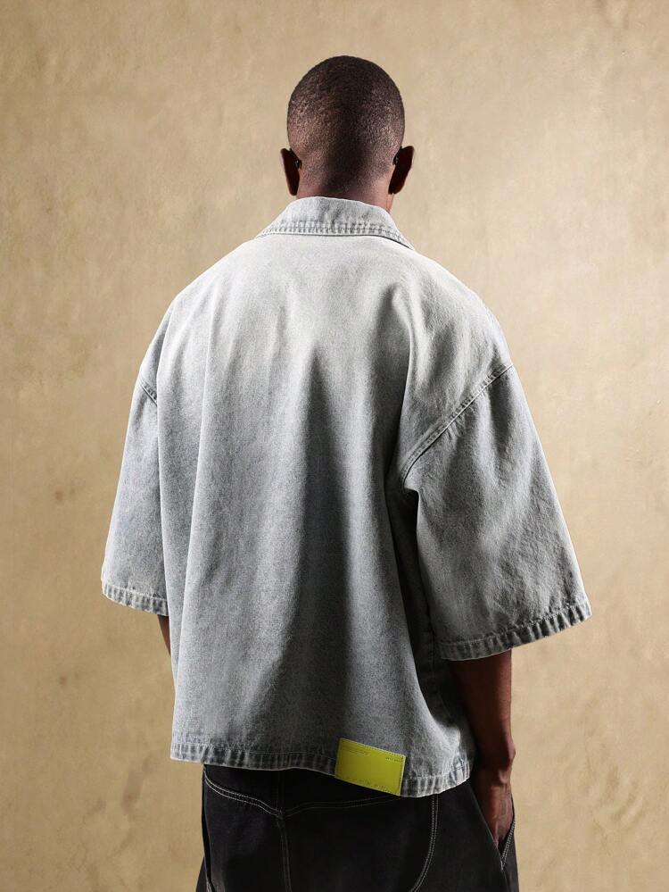 Oversized Short Sleeve Button Down Denim Shirt