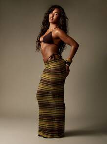 MISSGUIDED Váy Maxi Bohemian Crochet Đan Phong Cách Lễ Hội Xẻ Tà Bãi Biển Nghỉ Mát Mùa Hè Họa Tiết Sọc Váy Dài Che Phủ - Màu vàng - Xem 4