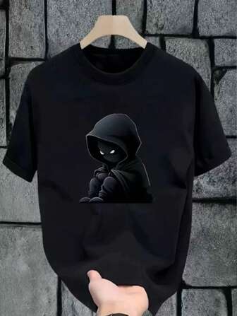 Manfinity Dauomo 黑暗之魂图案印花短袖休闲圆领 T 恤男款，春夏