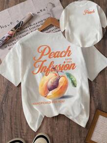 Women's Short Sleeve Peach Print T-Shirt, Cool For Summer - White - View 1