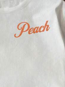 Women's Short Sleeve Peach Print T-Shirt, Cool For Summer - White - View 4