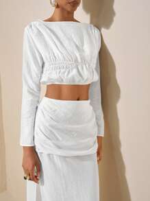 Zivah 20  Spring/Summer New Arrivals: Music Festival, Easter, St. Patrick's Day, Western, Nomadic, Birthday Party, Graduation, School, Daily Casual, All-Match, Leisure, Vacation, Cruise, Beach, Sunbathing, Viral, Streetwear, Wedding Guest, Commute, Brunch, Airport, Gathered Neck Shirred Top Crop Top - White - View 6