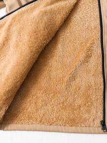 SHEIN 青少年男孩连帽插肩袖前口袋拉链夹克，适合通勤、上学、日常休闲穿着 - 駝色 - 查看 7