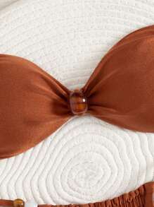 Swim Chiccia 女士夏季海滩音乐节棕色闪亮面料串珠露背系带丁字裤性感度假风格比基尼套装