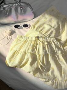 Comfortcana Women Yellow Vacation Butterfly Print Cute Skirt