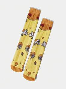 TOM & JERRY X SHEIN Letter And Cartoon Graphic Colorblock Carrot & Cheese Mid-Calf Socks - Multicolor - View 3