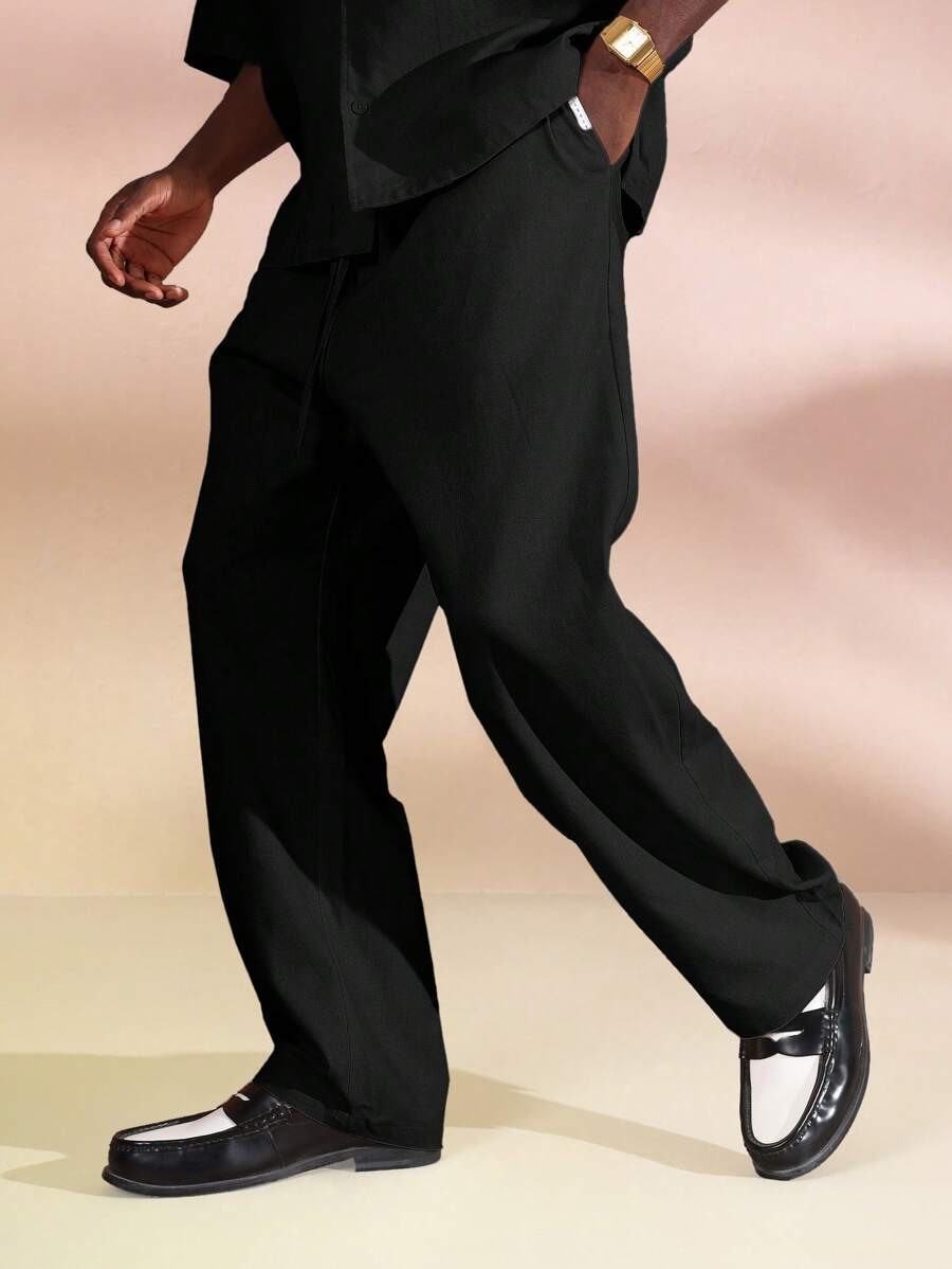 SUMWON Pantalones casuales de corte ancho y suelto con aspecto de lino, cordón, bolsillos laterales, versátiles para todas las temporadas, clásico atuendo de trabajo y ropa de calle