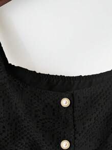 GlowEve Bộ 2 món áo thun Jacquard hở thanh lịch và áo vest, trang phục thường ngày của người dân đảo ngày lễ - màu đen - Xem 3
