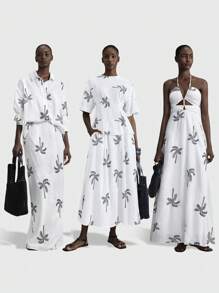 Ontre 2025 New Women Summer Dress, Halter Sleeveless Vacation Style Casual Ruffle Embroidery Fabric Swing Dress, Women Oversized Long Dress, Leisure