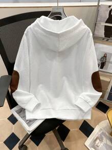 SHEIN 青少年男童休闲舒适百搭插肩袖撞色半拉链卫衣，适合秋冬季节穿着。 - 白色 - 查看 2
