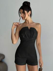 Firerie 女士优雅精致通勤时尚精准婚礼派对音乐节日常不对称高腰A字白色吊带连体裤，春夏 - 黑色 - 查看 4