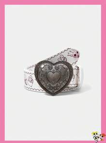 THE POWERPUFF GIRLS X SHEIN 1pc Heart Buckle Blossom, Bubbles, Buttercup Pattern Waist Belt For Women - Multicolor - View 1