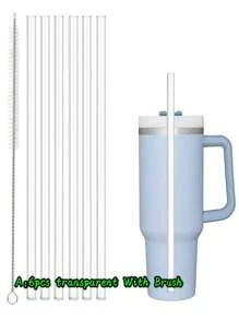 Replacement Straw, Compatible With Stanley 40 Oz 30 Oz Cup Tumbler, 1/6 Packs Reusable Straw With Cleaning Brush, Reusable Straws For Cup Replacement, Clear Hard Drinking Straws For, 10mm Large Wide Water Bottle Straw For Cup Accessories