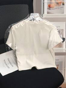 INAWLY Exclusive For Members, Anti-Social Reading Club - Summer Shirt, Fashion Book & Coffee Letter Print T-Shirt, Women Casual Crop Top Short Sleeve Tee - Apricot - View 2